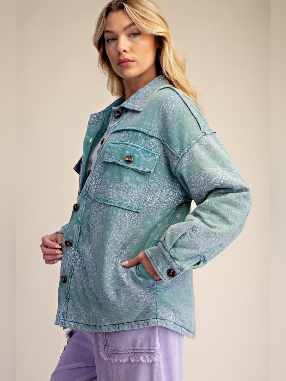 Gypsy Jades Button Down Shacket by Easel Los Angeles